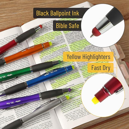 Mr. Pen- Bible Highlighter With Pen and Stylus for Touchscreens, 3 in 1, 6 pcs, Colorful Barrels, Yellow Highlighters, Black Ballpoint Pens, Highlighter Pen, Bible Pen, Bible Journaling Kit