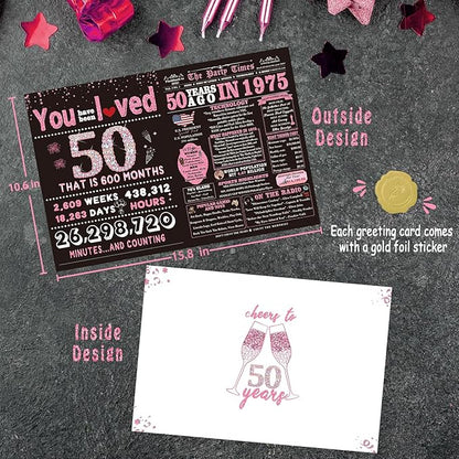 50th Birthday Gifts for Women, Her - 50th Birthday Decorations, Cards for 50 Years Old Women's, Funny Back in 1975 Birthday Card