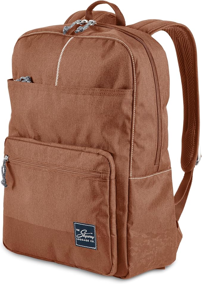 Skyway Luggage Rainier Simple Backpack, Eco-Friendly Made of 100% rPET Travel Laptop Bag for Women & Men, Flight Approved Carry On Bag, 16L, Moab Red