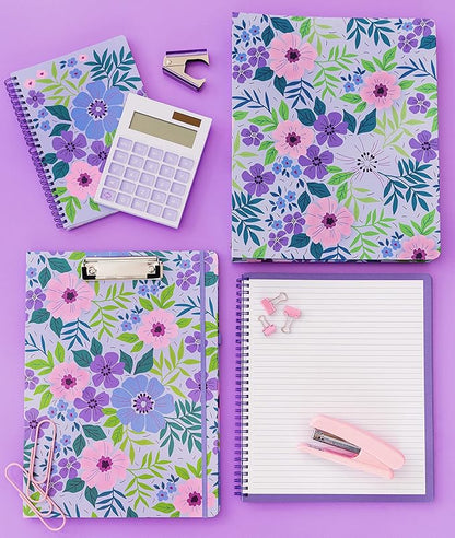Steel Mill & Co Cute Large Spiral Notebook College Ruled, 11" x 9.5" with Durable Hardcover and 160 Lined Pages, Lilac Floral