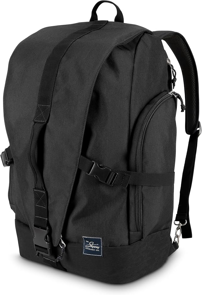 Skyway Luggage Rainier Weekender Backpack, Eco-Friendly, Made of 100% rPET Travel Laptop Bag for Women & Men, Flight Approved Carry On Bag, 43L, Crater Black
