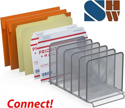 Simple Houseware 5 Section Upright File Sorter Organizer, Silver - 2 Pack