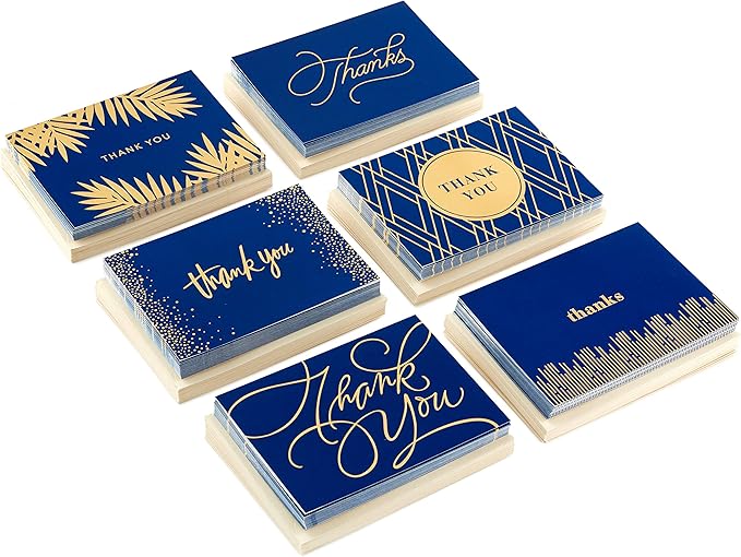 Hallmark Thank You Cards Assortment, Gold and Navy (120 Thank You Notes with Envelopes for Wedding, Bridal Shower, Baby Shower, Business, Graduation)