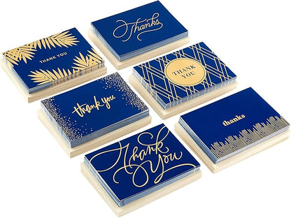 Hallmark Thank You Cards Assortment, Gold and Navy (120 Thank You Notes with Envelopes for Wedding, Bridal Shower, Baby Shower, Business, Graduation)