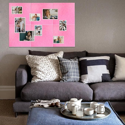 Vuzvuv Pink 35.4"x23.6" Large Cork Board with 50 Push Pins, Self-Adhesive Bulletin Board No Damage for Wall, Felt Pin Board for Paste Notes, Photos, Schedules Offices Home(6 Pcs 11.8x11.8 Inch)