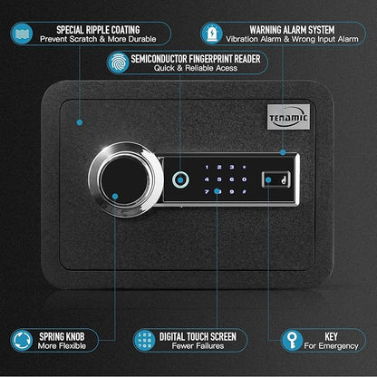 Tenamic Biometric Fingerprint Safe Box 0.85 Cubic Feet Fireproof Waterproof Safe Box with Induction Light and Leather, Solid Alloy Steel Office Hotel Home Cabinet Safe, Black