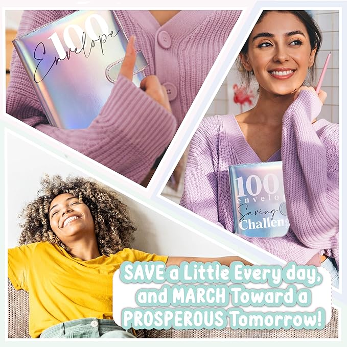 Axolotl 100 Envelopes Money Saving Challenge Binder, A5 Savings Budget Challenges Binders with Cash Envelopes, 100 Days Envelope Saving Binder Book, Budget Planner (Laser Blue)