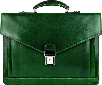 Time Resistance Leather Briefcase for Men - Business Laptop Bag - Italian Handmade Leather Bag - Attache - Gift Box Included
