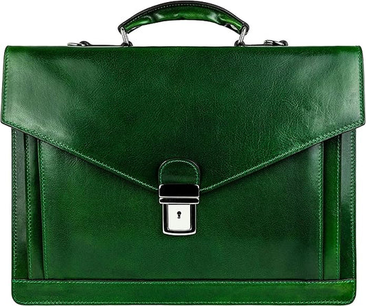 Time Resistance Leather Briefcase for Men - Business Laptop Bag - Italian Handmade Leather Bag - Attache - Gift Box Included