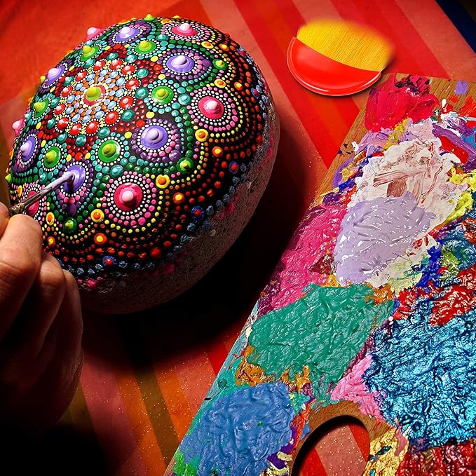 Boao 4 Pieces Brush Applicator Diamond Painting Brush Accessories Tools, Artist Drawing Flat Paintbrush for DIY Gesso, Varnishes, Oil Paint, Acrylic Painting, Watercolor(Red and Gold)