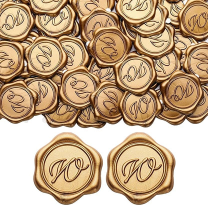Yoption Initial W Wax Seal Stickers, 100 Pack Antique Gold Self Adhesive Letter Envelope Seal Stickers for Wedding Party Birthday Christmas (W)