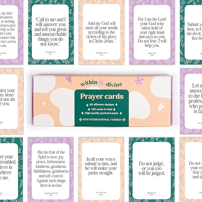 Premium Prayer Cards, 120 Mini Scripture Cards with Bible Verses, Inspirational Religious Christian Gifts for Women & Men