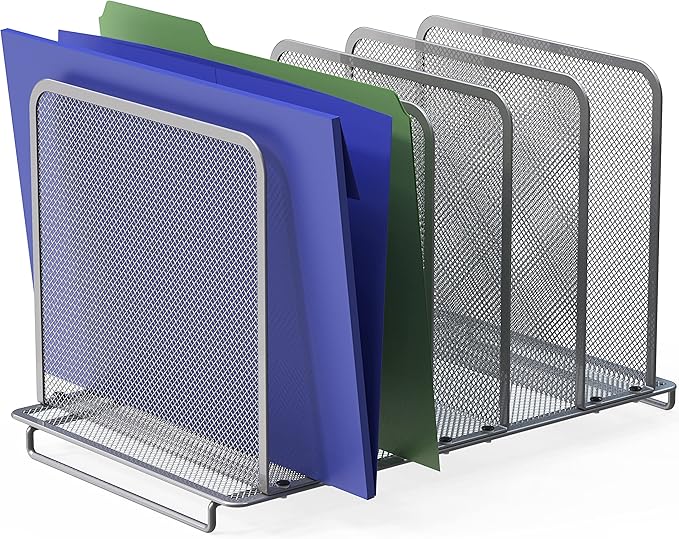 Simple Houseware Expandable 5 Section Upright File Sorter Organizer, Silver