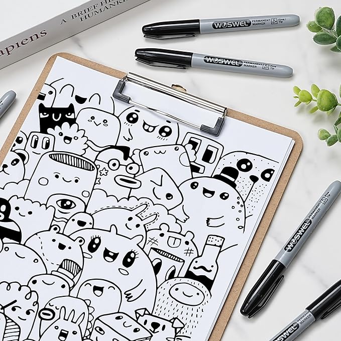 Permanent Markers Bulk, 50 Pack, Black Permanent Marker Pens, Fine Tip, Waterproof, Quick Drying, Smooth Writing, Used on Glass Metal Stone Paper Most Surfaces, Office School Supplies