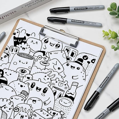 Permanent Markers Bulk, 50 Pack, Black Permanent Marker Pens, Fine Tip, Waterproof, Quick Drying, Smooth Writing, Used on Glass Metal Stone Paper Most Surfaces, Office School Supplies