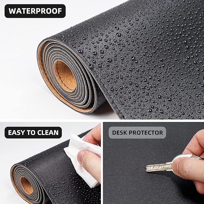 Large Desk Mat 47.2" x 17" Leather Desk Pad Protector with Natural Cork & PU Leather, Non-Slip Office Desk Mat, Large Mouse Pad, Waterproof Desk Blotter pad for Office&Home(Black)