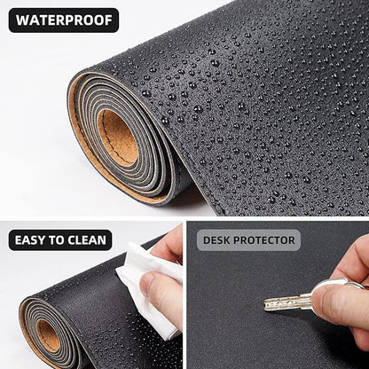 Large Desk Mat 47" x 23.7",Leather Desk mat,Double-Sided Desk Pad,Desk matt for Desktop,Large Mouse Pad,Office Desk mat,Waterproof Desk Blotter pad for Office&Home(Black+Cork)