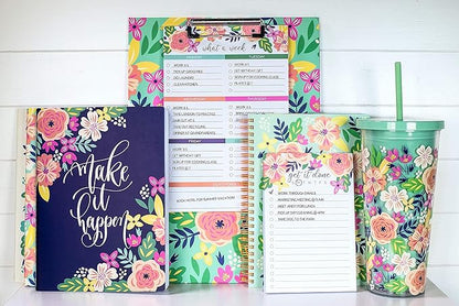 Steel Mill & Co Cute Green Mini Spiral Notebook, 8.25" x 6.25" Journal with Durable Hardcover and 160 Lined Pages, Mint Floral