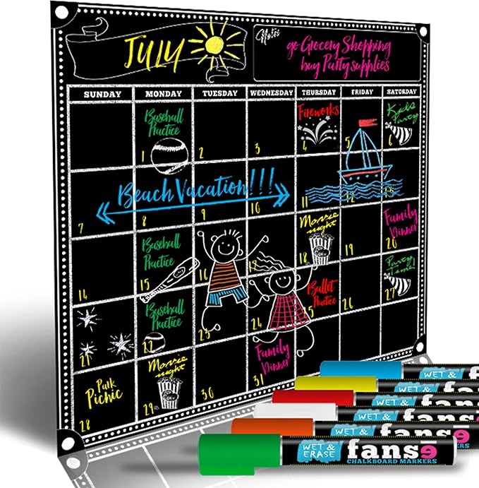 Fanse Monthly Magnetic Calendar for Refrigerator and Marker Set 18" x 14", Magnetic Fridge Calendar, Monthly Planner Blackboard Organizer Agenda Memo for Home, Grocery, Kitchen, Classroom, Dorm Room