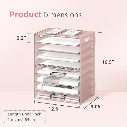 DALTACK 9-Tier Paper Letter Tray Desk Organizer with Handles, Mesh File Holder Organization, Paper Sorter Desk Organizer for Office Home School, Pink 2 Pack
