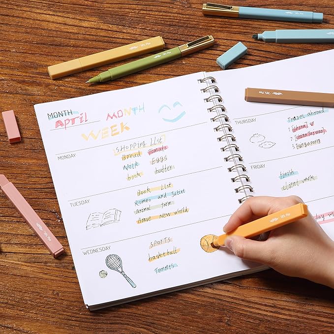 Mr. Pen- Aesthetic Highlighters and Pens No Bleed, 12 Pack, Pastel Color Bible Highlighters No Bleed, Black Ink Bible Pens, Highlighter Pens, No Bleed Highlighters for Bibles, Bible Pens