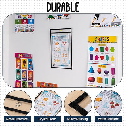 30 Pack, Black, Dry Erase Pocket Document Protectors, 10" Wide x 13.5" Tall - Dry Erase Clear Plastic Sleeves - Reusable & Easy Erase Plastic Invoice Holders, Water-Resistant & Durable