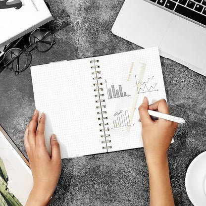 Dot Grid Spiral Notebook A5 Spiral Bullet Dotted Journal 160 Pages Thick Dot Paper Notebooks Plastic Hardcover Spiral Notebook 5x7 Wire Bound Notebooks for Note Taking School Office Supplies,Black