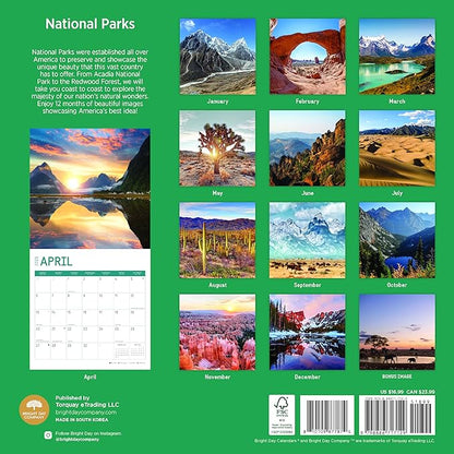 2025 National Parks Monthly Wall Calendar by Bright Day, Includes Over 300 Stickers, 12 x 12 Inch