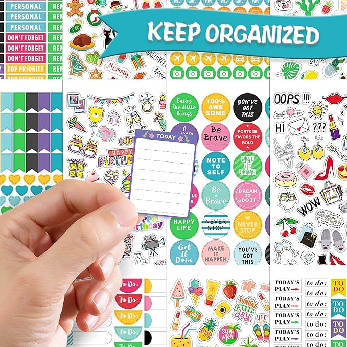 Planner Stickers - 28 Sheets, 1378 Stunning Design Accessories for Journals and Calendars, Essential Planner Accessories by Tullofa - Green