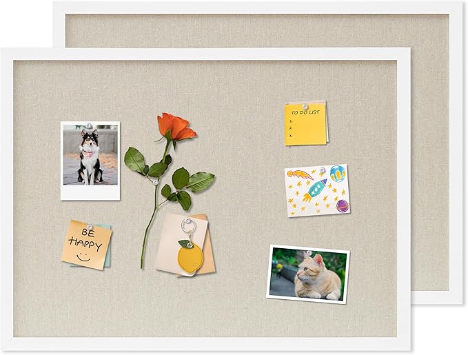 Cork Board with Linen White 2Pack,Bulletin Board 23"x17" Hanging Corkboards for Office Home School Message Board or Vision Board Decoration.