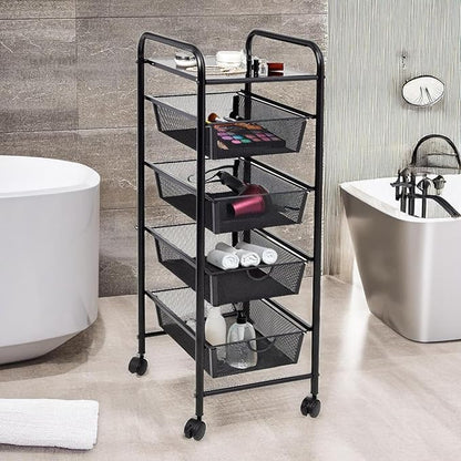 3-Drawer Storage Cart with Wheels, Multi-Purpose, Black, Steel