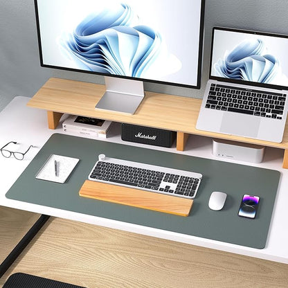 Aothia Leather Desk Pad Protector, Large Mouse Pad, Office Desk Mat, Non-Slip PU Leather Desk Blotter, Laptop Desk Pad, Waterproof Desk Writing Pad for Office and Home (Jungle Green, 23.6" x 13.7")