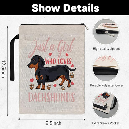 Dachshund Book Sleeve,Just a Girl Who Loves Dachshunds Book Sleeve Book Covers Book Protector Pouch with Zipper,Book Sleeve Gifts for Book Lovers Readers,Book Cover for Paperback 9.4x12.1 Inch
