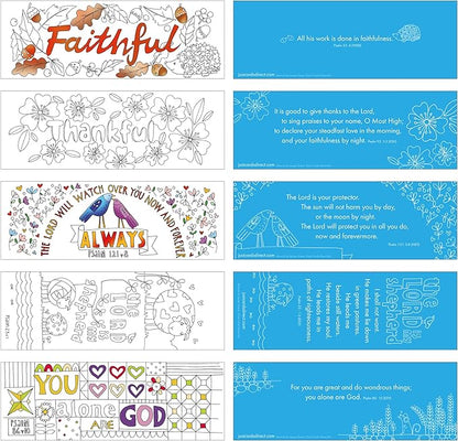 Christian Colouring Bookmarks, Psalms, Pack of 10 Different Designs, with Coloured Bible Verse on Reverse. Makes a Great Christian Gift for Adults or Children, by Just Cards Direct. (White/EPBM)