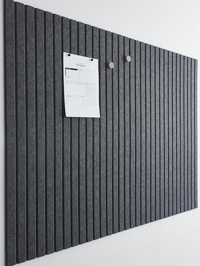 Large Cork Board for Office Black Felt Board Alternative - Slat Wall Paneling, Felt bulletin board tiles for office wall decor, Push pin board Wall organizer for office-12-Pack (Charcoal Gray)