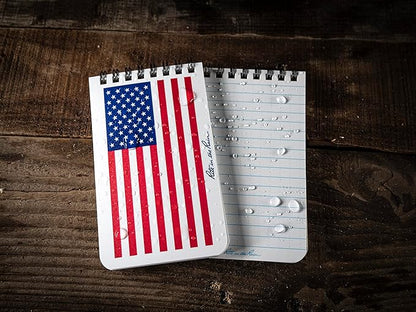 Rite in the Rain Weatherproof Top Spiral Notebook, 3" x 5", Old Glory American Flag Cover, Universal Pattern, 3 Pack (No. FLW35-3)