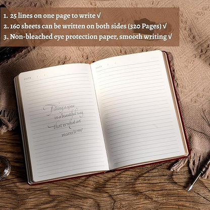 CAGIE 320 Pages Thick Hardcover Journaling Notebooks Vintage Leather Journal for Women Men A5 College Ruled Journals for Writing with Gift Box, 5.7 x 8.3 in, Red