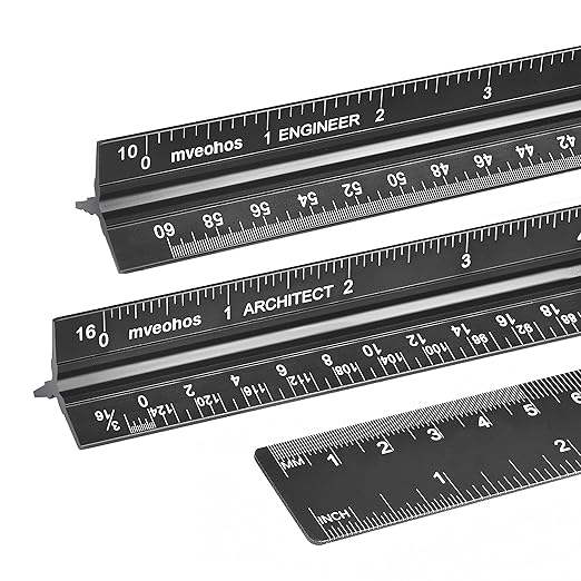 Architectural&Engineering Triangular Scale Ruler, 12 Inch Architectural Scale Ruler Set, Laser-Etched Aluminum with Stainless Steel Ruler for Architects, Students, Draftsman, Engineers (3 PCS)