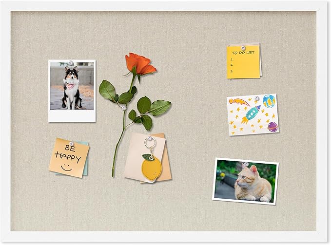 Cork Board with Linen White,Bulletin Board 23"x17" Hanging Corkboards for Office Home School Message Board or Vision Board Decoration.