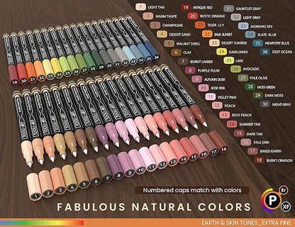 36 Acrylic Paint Pens Skin and Natural Earth Tone Marker Set For Rock Painting, Canvas, Mugs, Glass, Plastic, Wood, Metal, Fabric, Scrapbooking, Most Surfaces. Quick Drying Waterbased (EXTRA FINE)