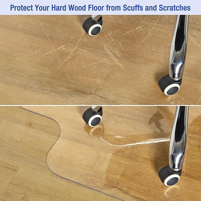 BesWin Office Chair Mat for Hard Floors, Fully Clear Desk Floor Mat for Rolling Chairs, 2mm Heavy Duty Floor Protector Mat for Home Office, Easy Glide, Flat Without Curling (36"×47" with Lip)