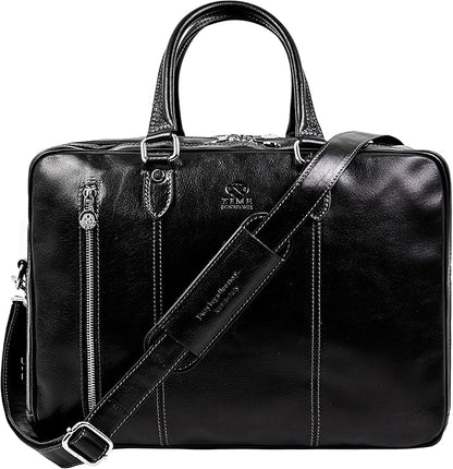 Time Resistance Leather Laptop Briefcase - Full Grain Leather Computer Bag for Men and Women