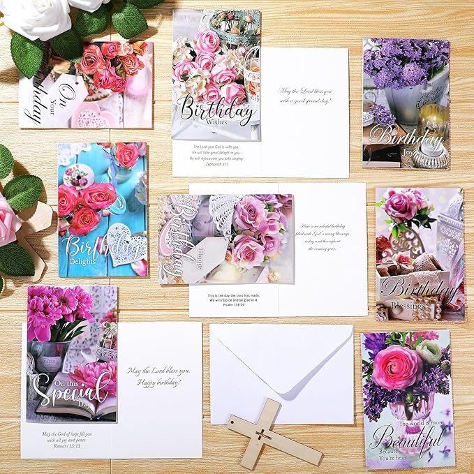 Zhanmai 80 Pack 4 x 6 Inch Religious Christian Birthday Cards Bulk with Scripture Assorted Bible Verse Designs Christian Blessings Birthday Cards with Envelopes (Teacup Style)