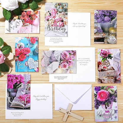 Zhanmai 80 Pack 4 x 6 Inch Religious Christian Birthday Cards Bulk with Scripture Assorted Bible Verse Designs Christian Blessings Birthday Cards with Envelopes (Teacup Style)