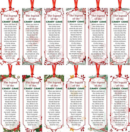 Haooryx 240pcs Christmas Theme Bookmarks, The Legend of The Candy Cane Bookmark with Red Ribbons, Candy Cane J is for Jesus Religious Bookmark Party Favor for Sunday School Supply Students Rewards