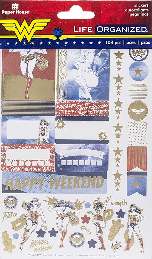 Paper House Productions STPL-0018 Wonder Woman Weekly Kit Planner Stickers, 3-pack, 3 Count