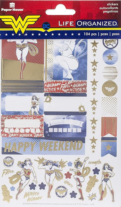 Paper House Productions STPL-0018 Wonder Woman Weekly Kit Planner Stickers, 3-pack, 3 Count