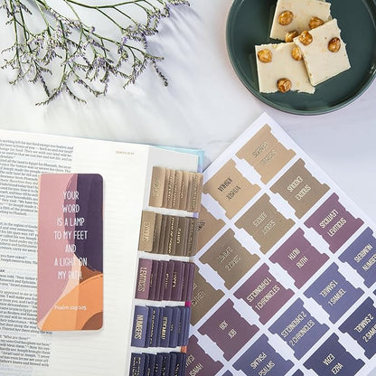 DiverseBee Laminated Bible Tabs (Gold Embossed Lettering), Bible Study Journaling Supplies, Bible Book Tabs, 73 Bible Tabs for Women and Men, Includes 4 Blank Tabs (Olive)