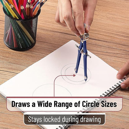 Mr. Pen- Professional Compass with Lock and Free Life TIME Lead Replacement, Compass for Geometry, Spring Bow Compass, Precision Compass Math, Drafting Compass, Compass Drawing, Metal Compass