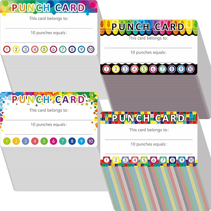 332 PCS Punch Cards, 4 Designs Incentive Reward Card Student Awards Loyalty Cards for Business, Classroom, Kids Behavior, Students, Teachers (3.5” x 2”)